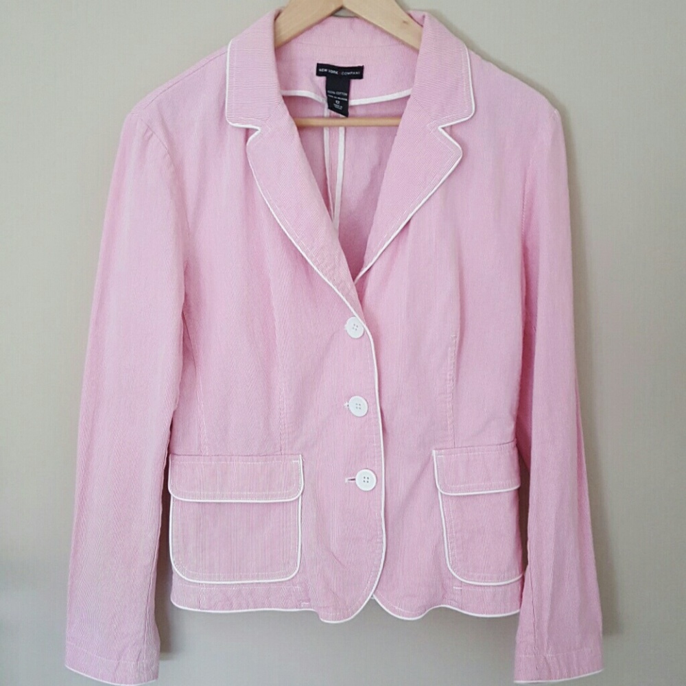 2/$20 New York & Co Pink Candy Striper Blazer 12